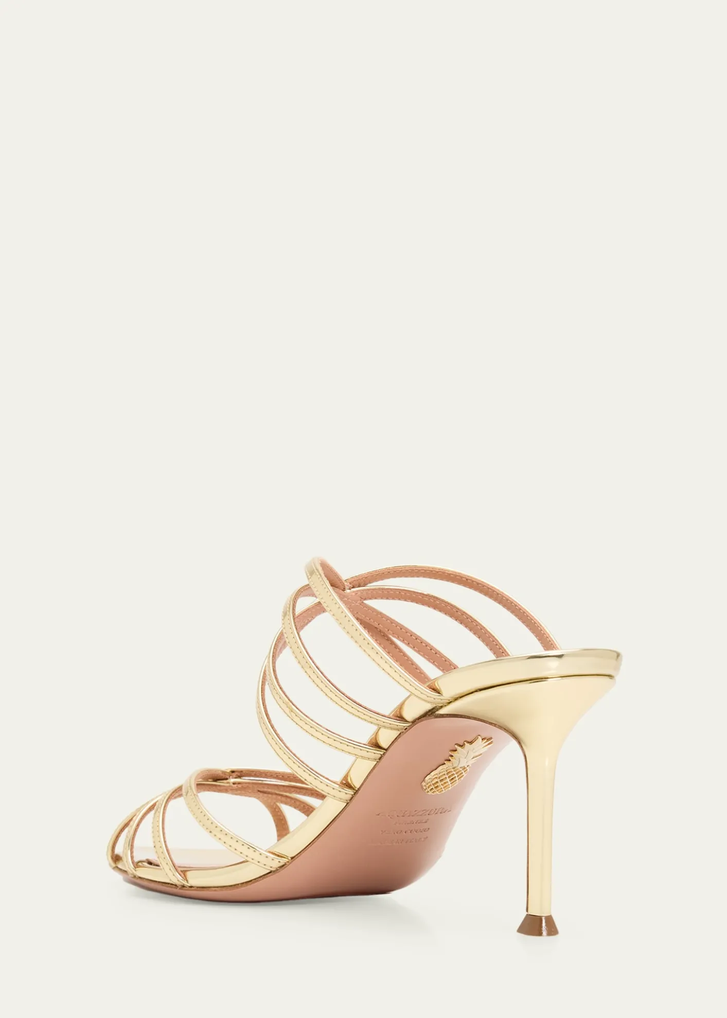 Aquazzura75mm Tell Me Metallic Leather Mules