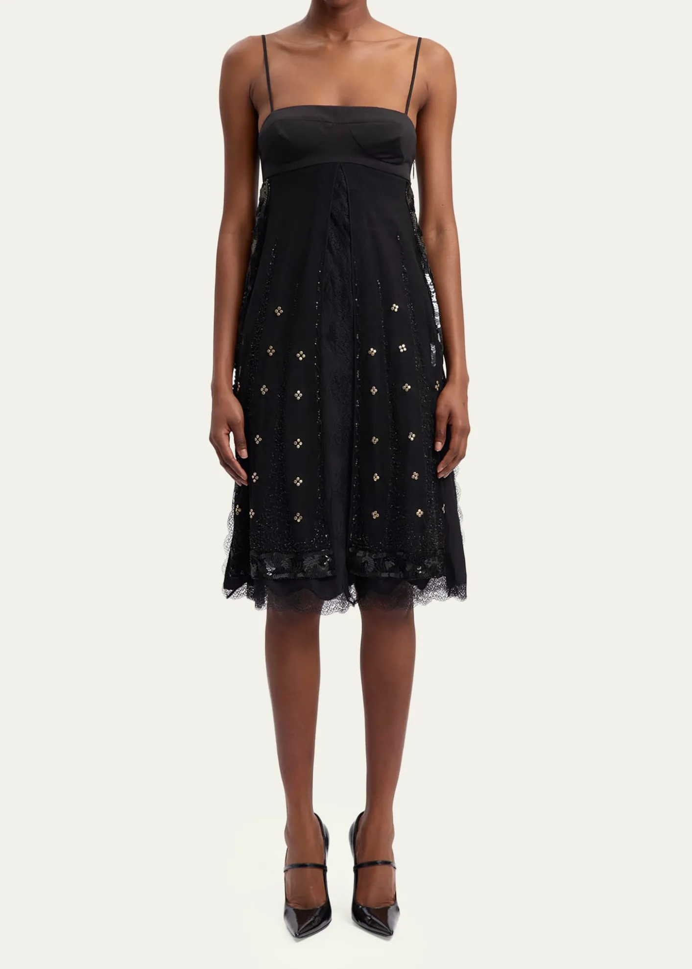 16ARLINGTONDorit Lace-Trim Silk Midi Dress