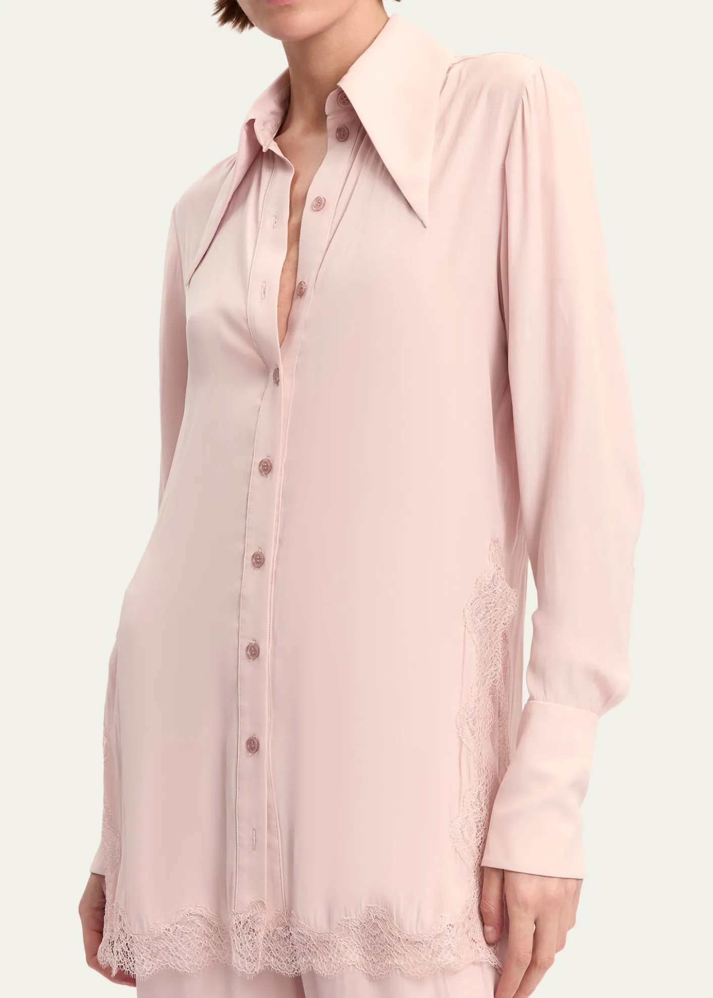 16ARLINGTONFiorella Lace-Trim Silk Shirt