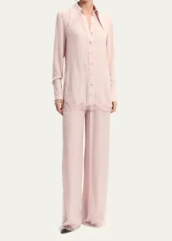 16ARLINGTONFiorella Lace-Trim Silk Shirt