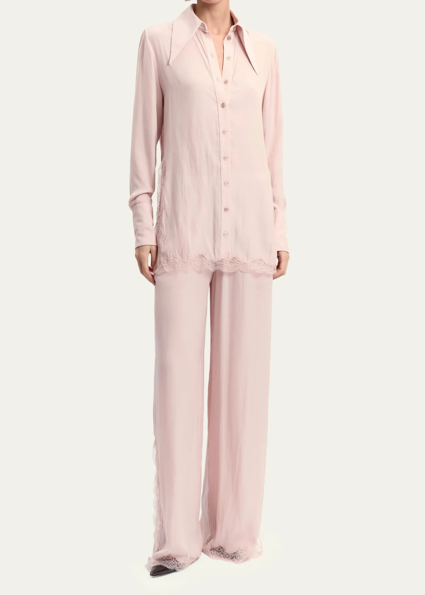 16ARLINGTONFiorella Lace-Trim Silk Shirt