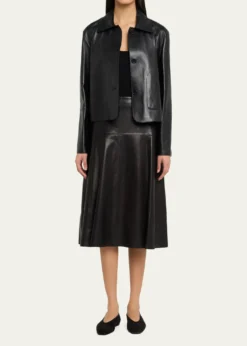 ArmaEmy Cropped Button-Down Leather Jacket