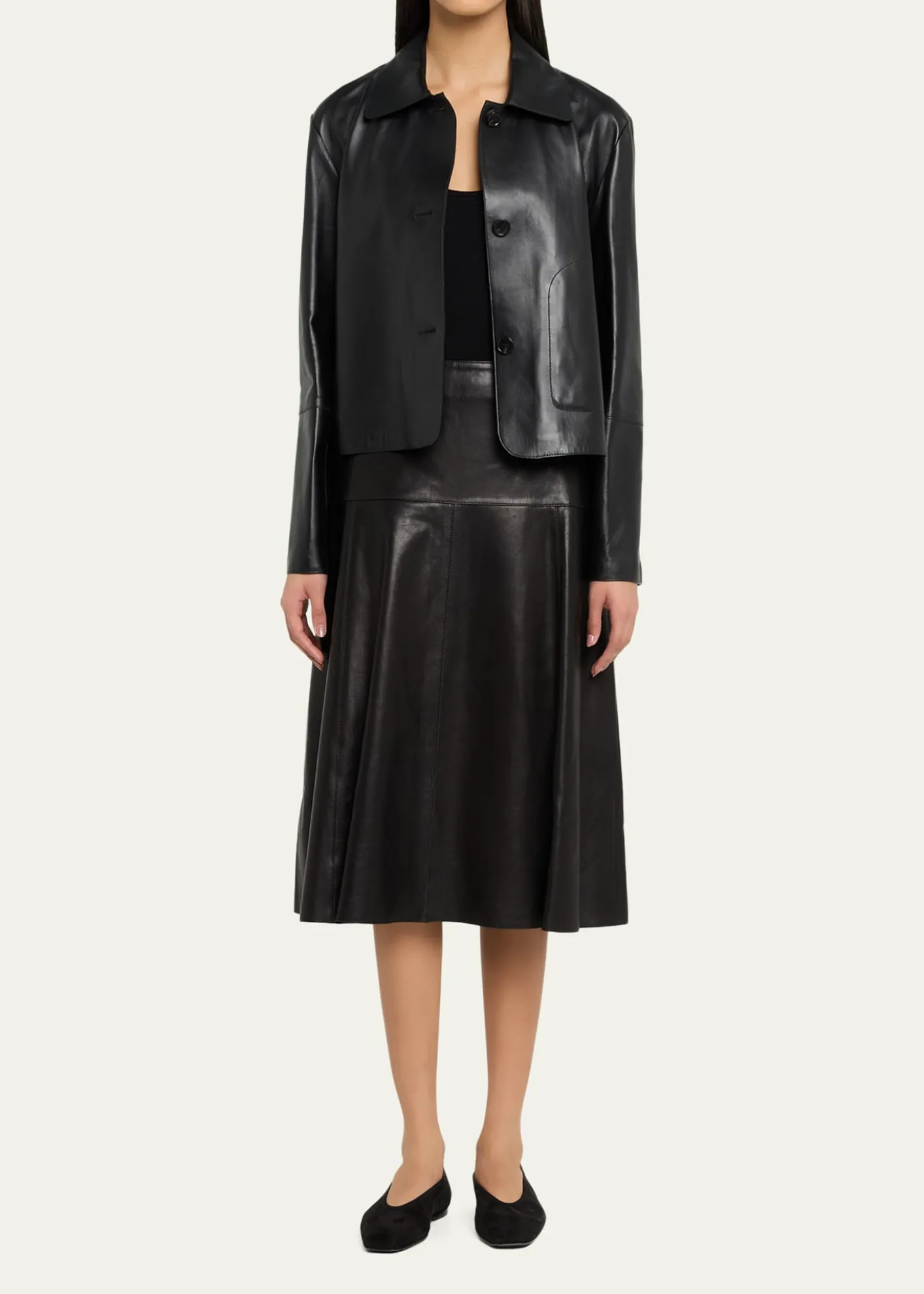 ArmaEmy Cropped Button-Down Leather Jacket