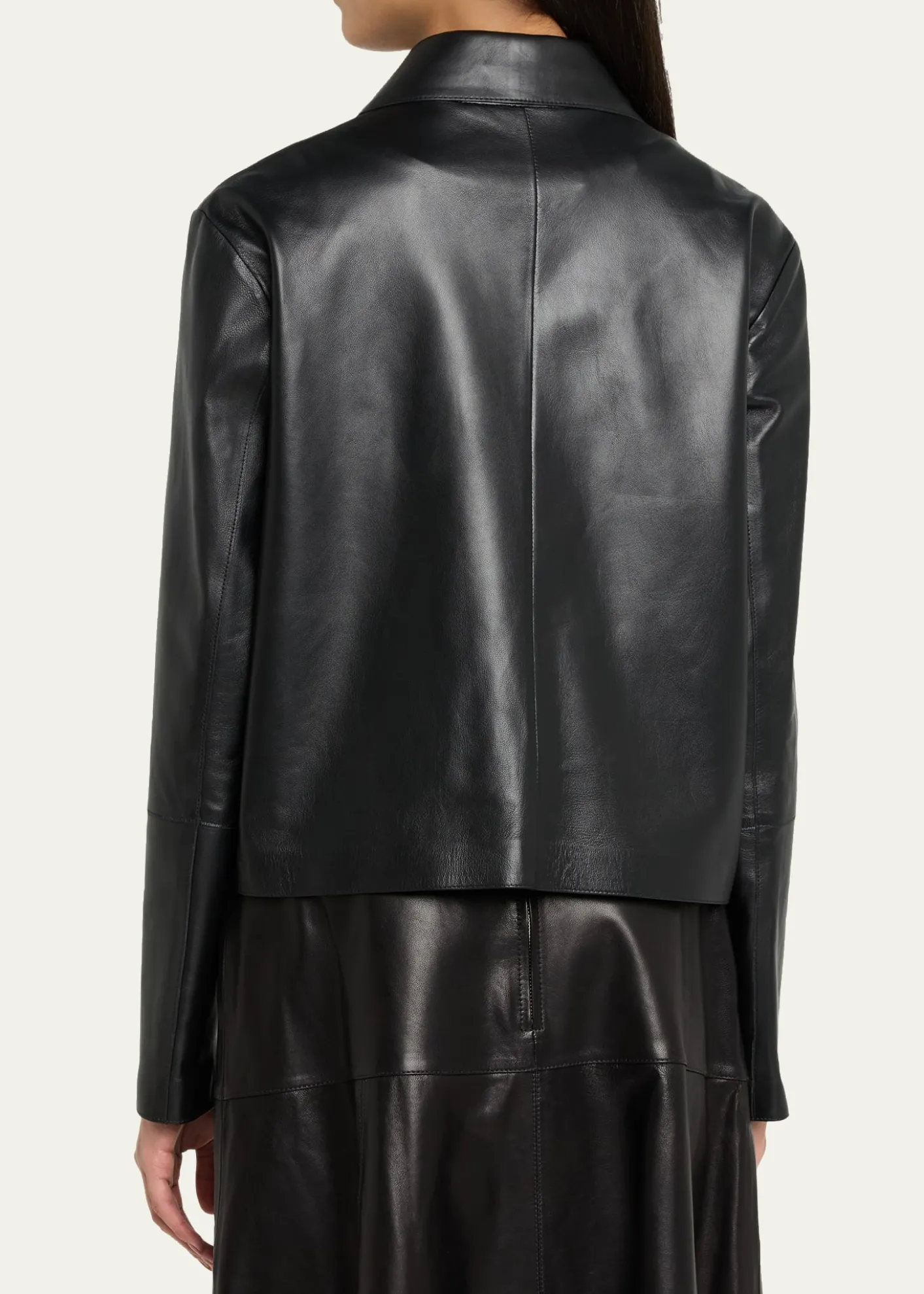 ArmaEmy Cropped Button-Down Leather Jacket