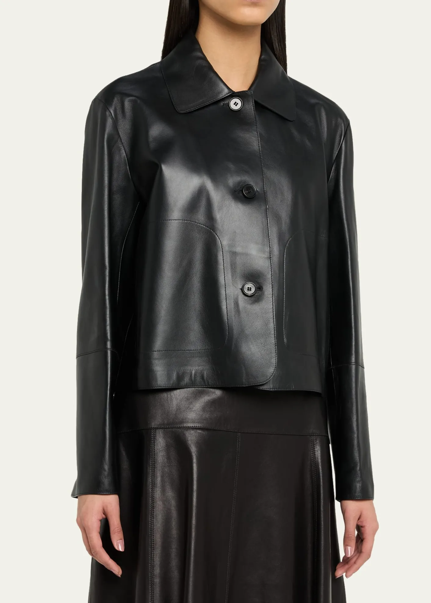 ArmaEmy Cropped Button-Down Leather Jacket