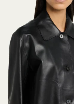 ArmaEmy Cropped Button-Down Leather Jacket