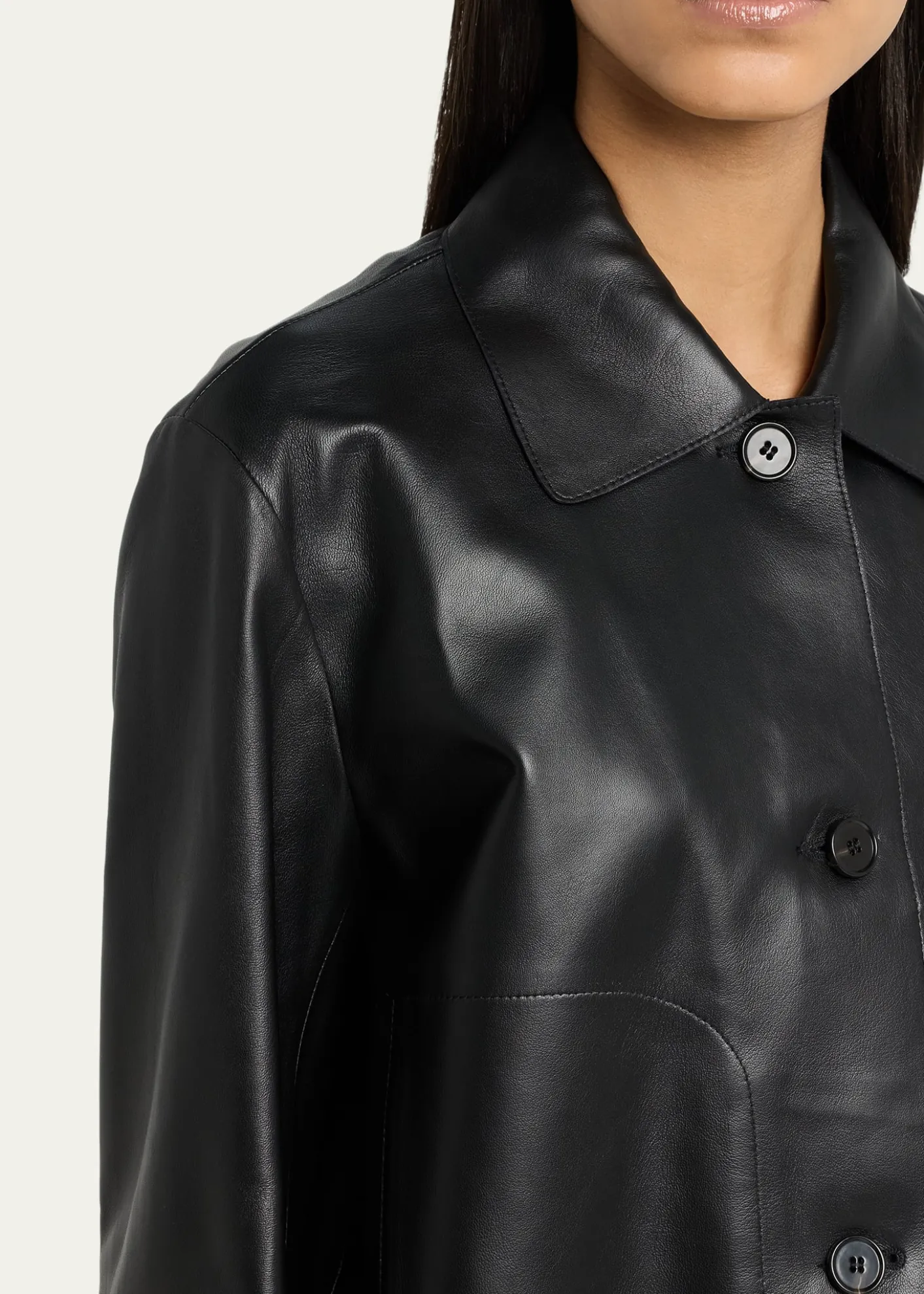 ArmaEmy Cropped Button-Down Leather Jacket