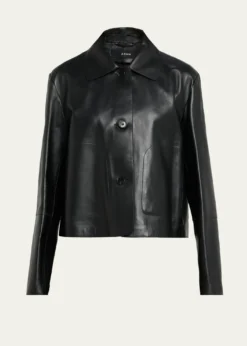 ArmaEmy Cropped Button-Down Leather Jacket