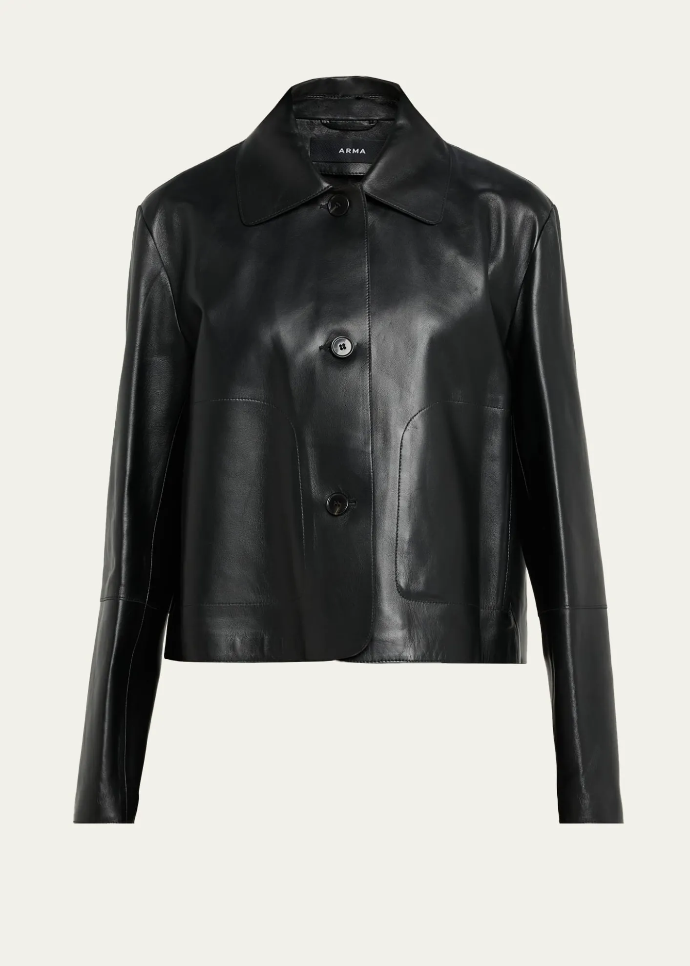 ArmaEmy Cropped Button-Down Leather Jacket