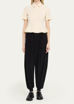 ASHLYNLulu Pleated Peplum Button-Down Shirt