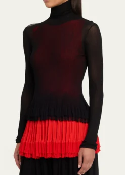ASHLYNMeritt Ruffle Sheer Rib Turtleneck Sweater