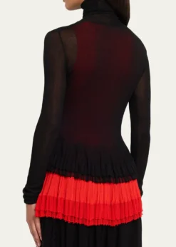 ASHLYNMeritt Ruffle Sheer Rib Turtleneck Sweater