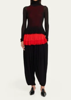 ASHLYNMeritt Ruffle Sheer Rib Turtleneck Sweater