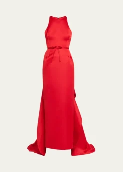 Atelier Prabal GurungCaroline Satin Halter Column Gown With Detachable Train