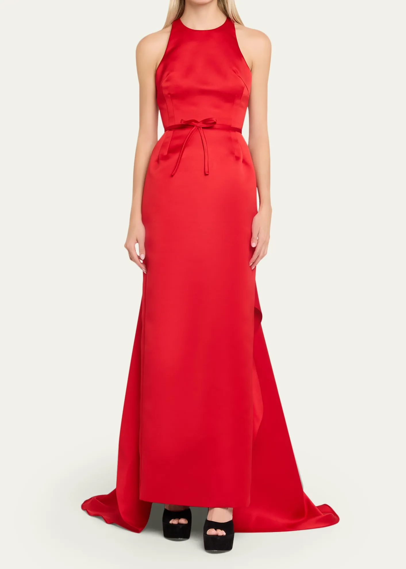 Atelier Prabal GurungCaroline Satin Halter Column Gown With Detachable Train