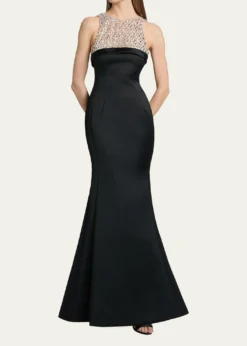Atelier Prabal GurungHunter Crystal And Satin Halter Trumpet Gown