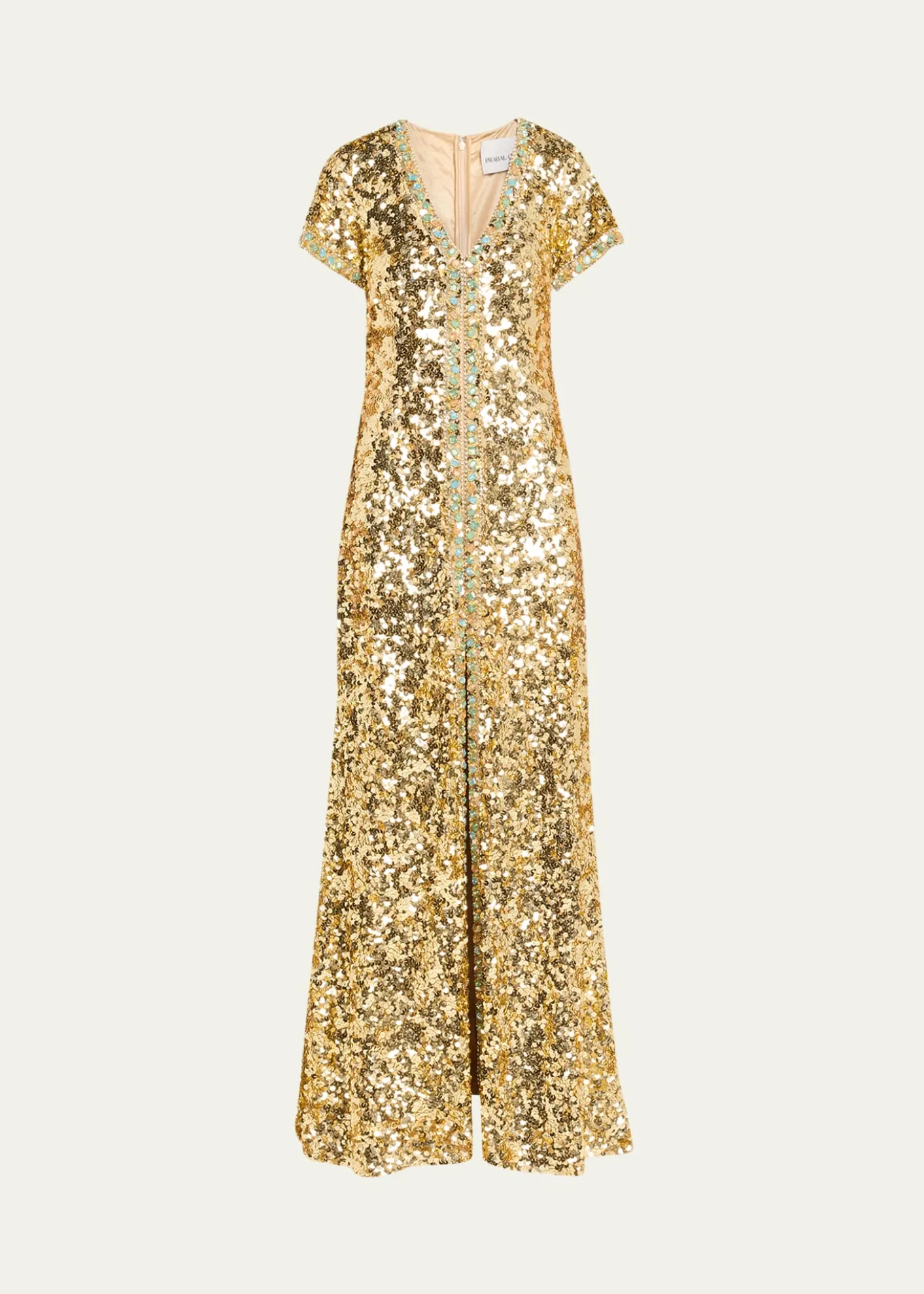 Atelier Prabal GurungVerushka Crystal Sequined Short-Sleeve Slit Gown