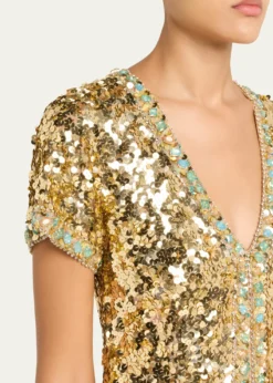 Atelier Prabal GurungVerushka Crystal Sequined Short-Sleeve Slit Gown