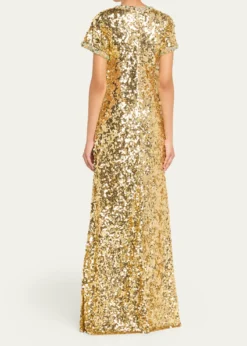 Atelier Prabal GurungVerushka Crystal Sequined Short-Sleeve Slit Gown