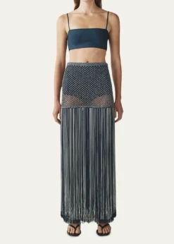 AtterseePalomar Crochet Fringe-Trim Maxi Skirt