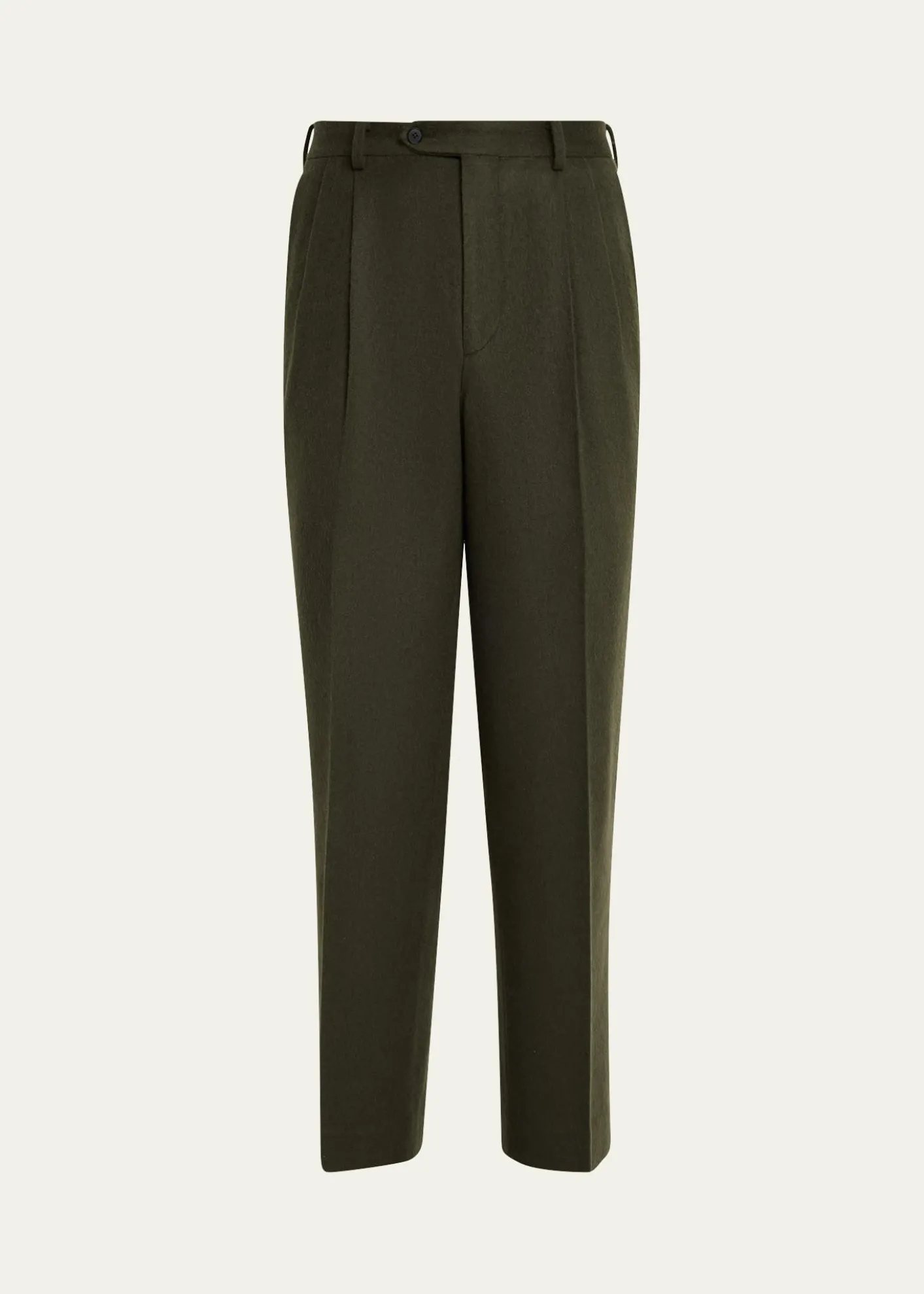 AURALEEMen's Dark Olive Pleated Wool Trousers