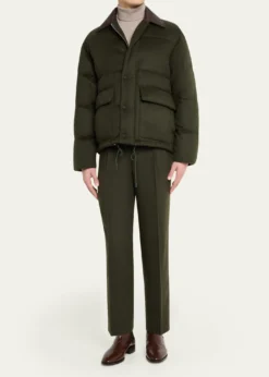 AURALEEMen's Dark Olive Pleated Wool Trousers