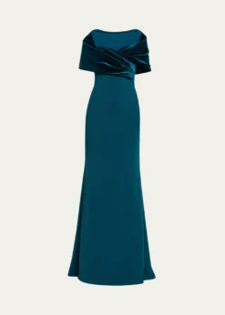 Badgley MischkaA-Line Sweetheart Gown with Velvet Cape