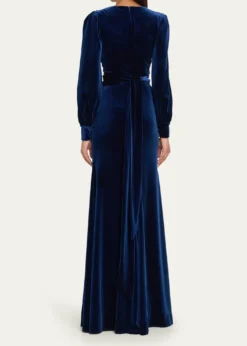 Badgley MischkaPleated A-Line Velvet Gown