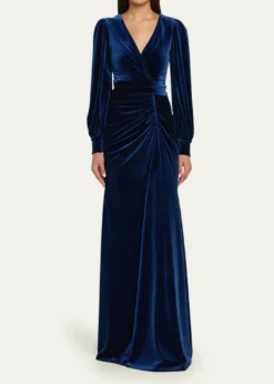 Badgley MischkaPleated A-Line Velvet Gown