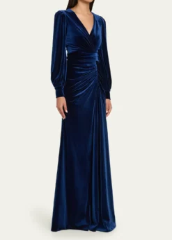 Badgley MischkaPleated A-Line Velvet Gown
