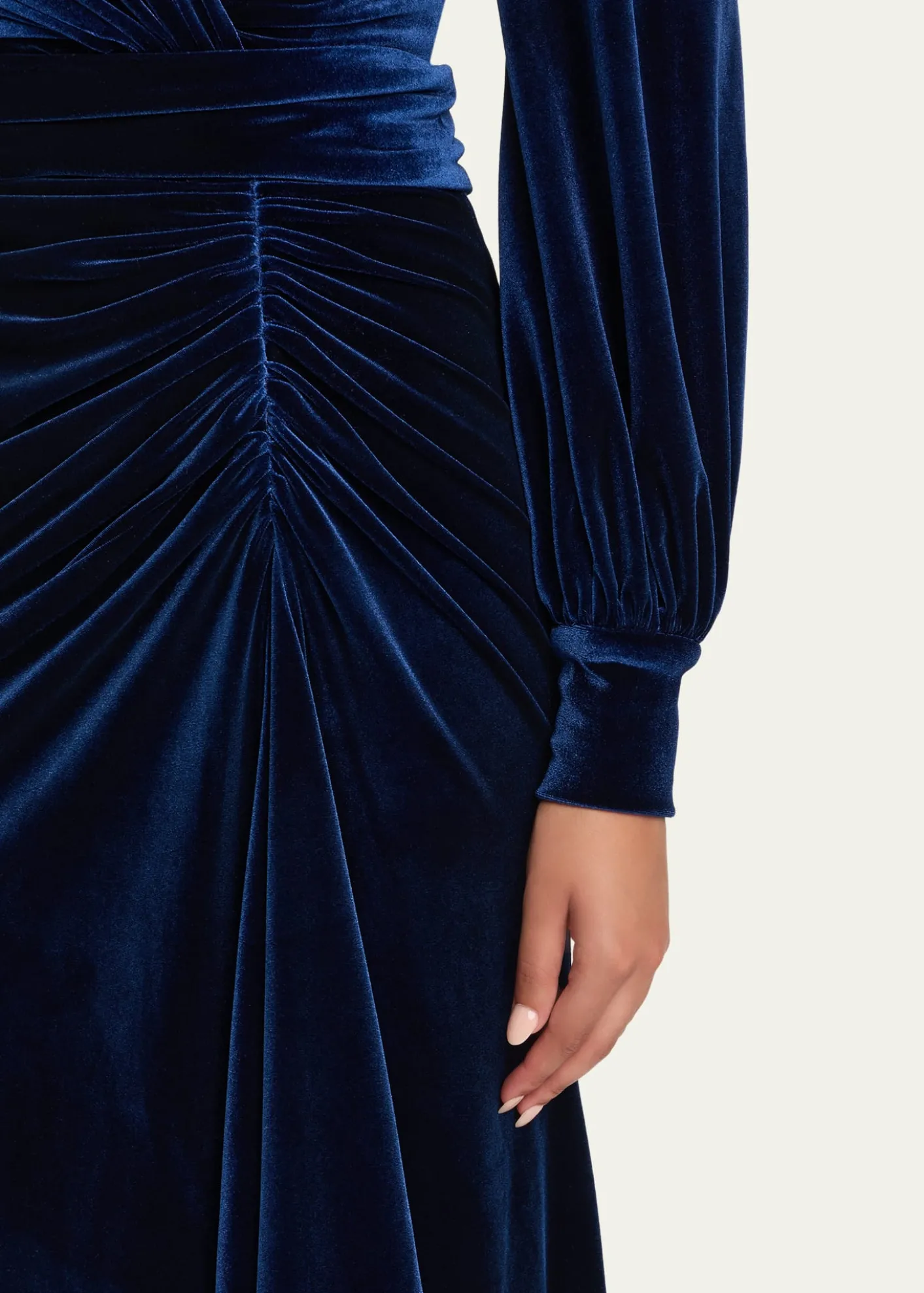 Badgley MischkaPleated A-Line Velvet Gown