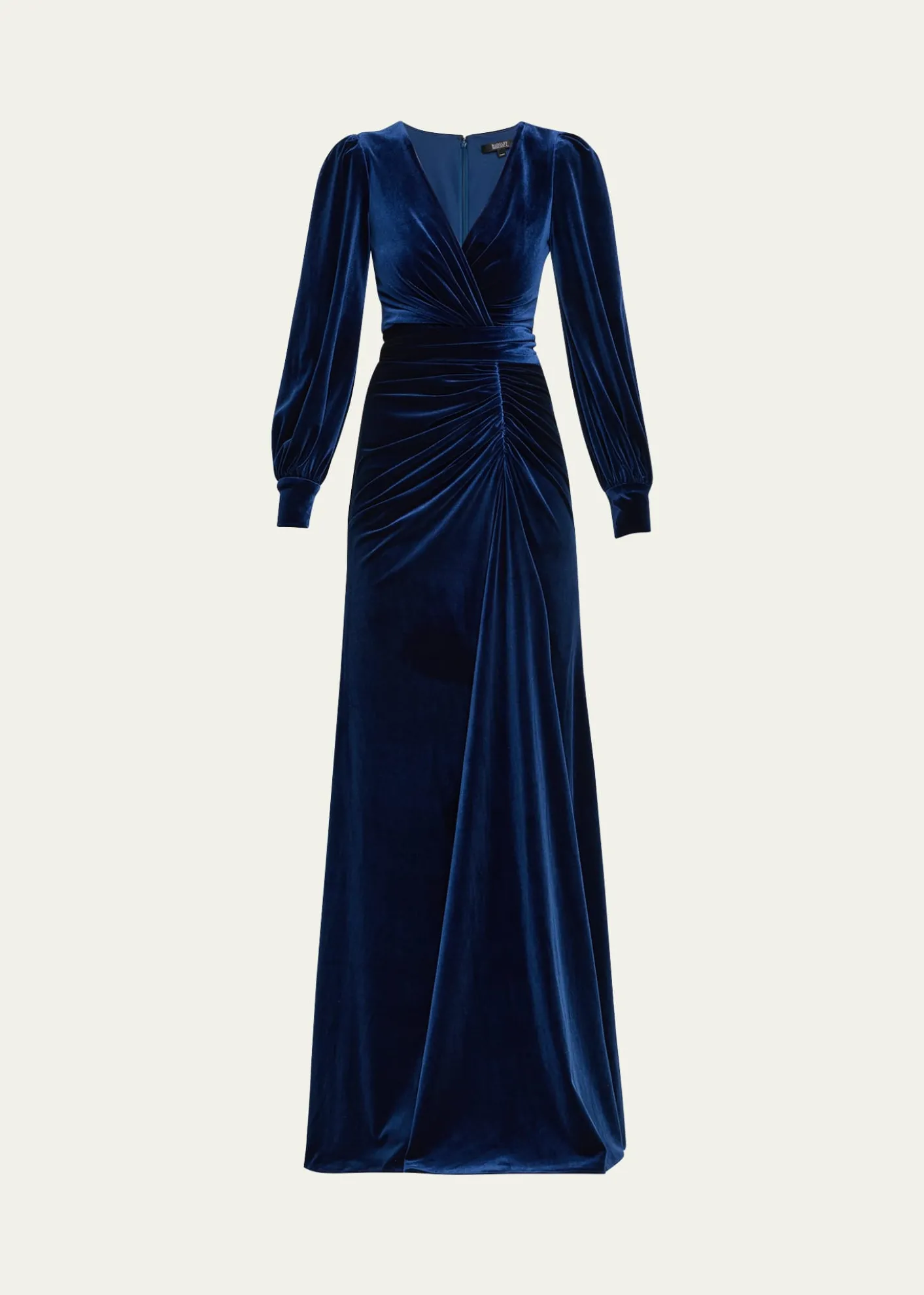 Badgley MischkaPleated A-Line Velvet Gown
