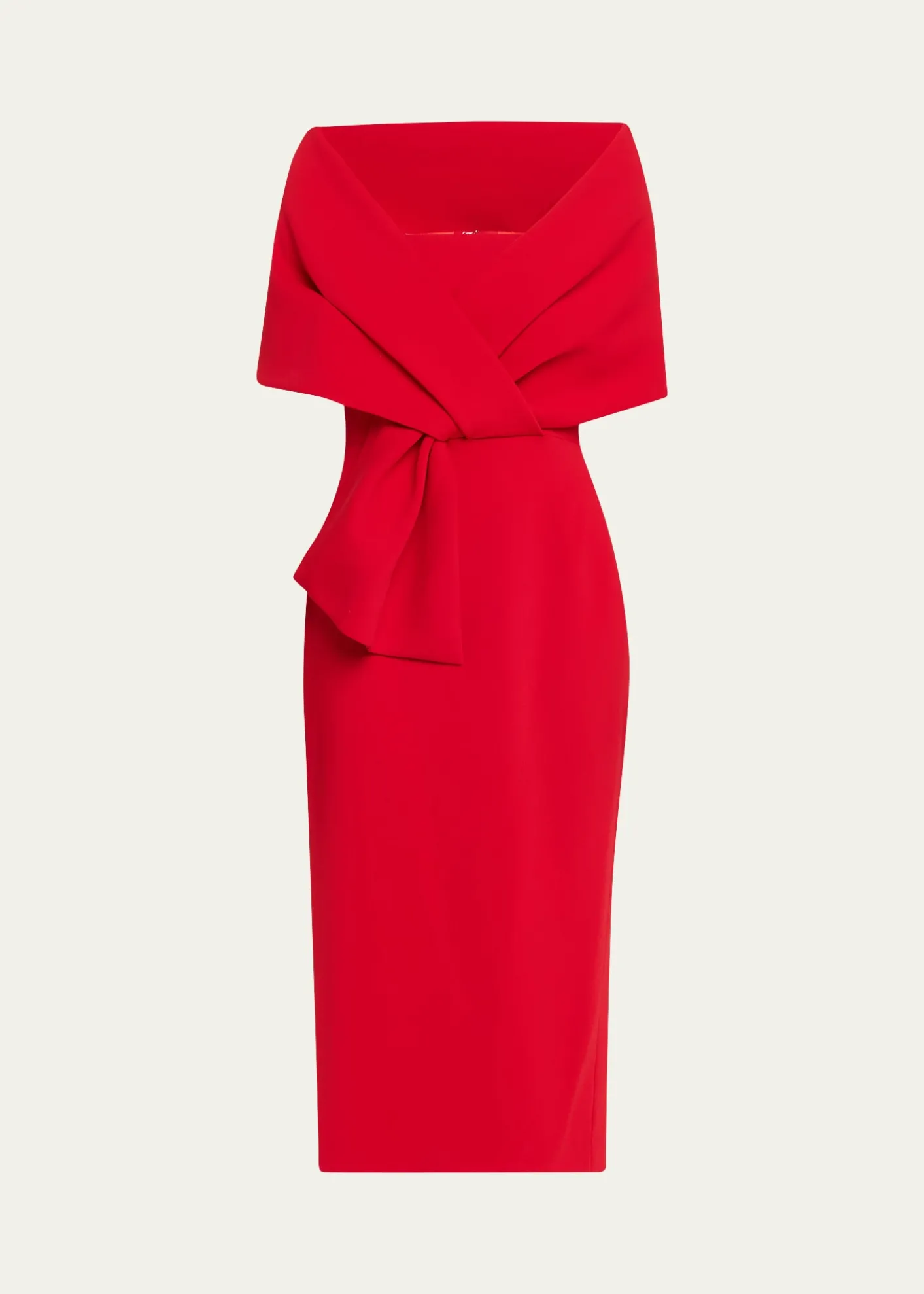 Badgley MischkaSquare-Neck Pleated Wrap Midi Dress