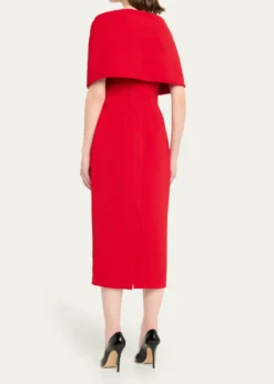 Badgley MischkaSquare-Neck Pleated Wrap Midi Dress
