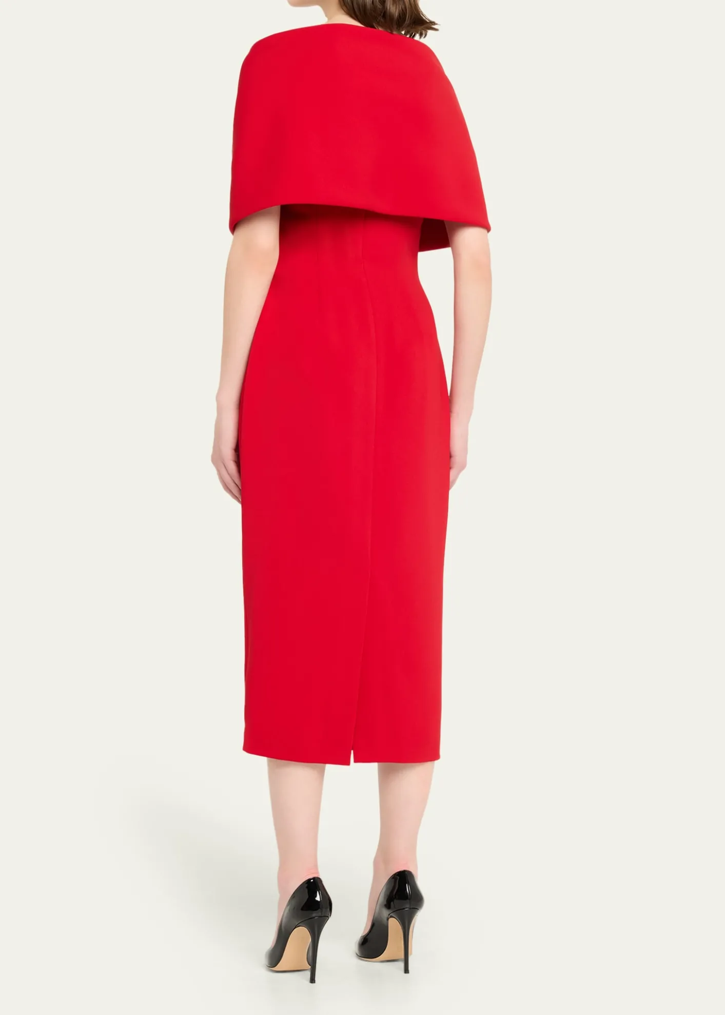 Badgley MischkaSquare-Neck Pleated Wrap Midi Dress