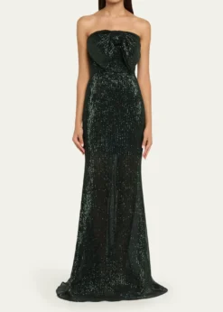 Badgley MischkaStrapless Bow-Front Sequin Gown
