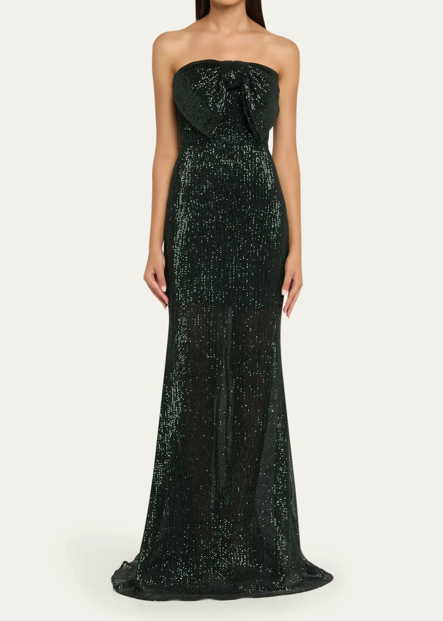 Badgley MischkaStrapless Bow-Front Sequin Gown