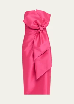 Badgley MischkaStrapless Bow-Front Mikado Midi Dress