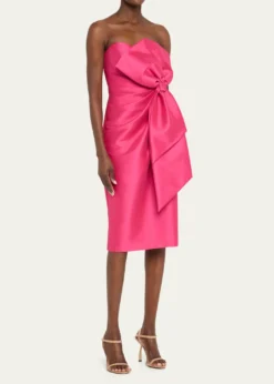 Badgley MischkaStrapless Bow-Front Mikado Midi Dress
