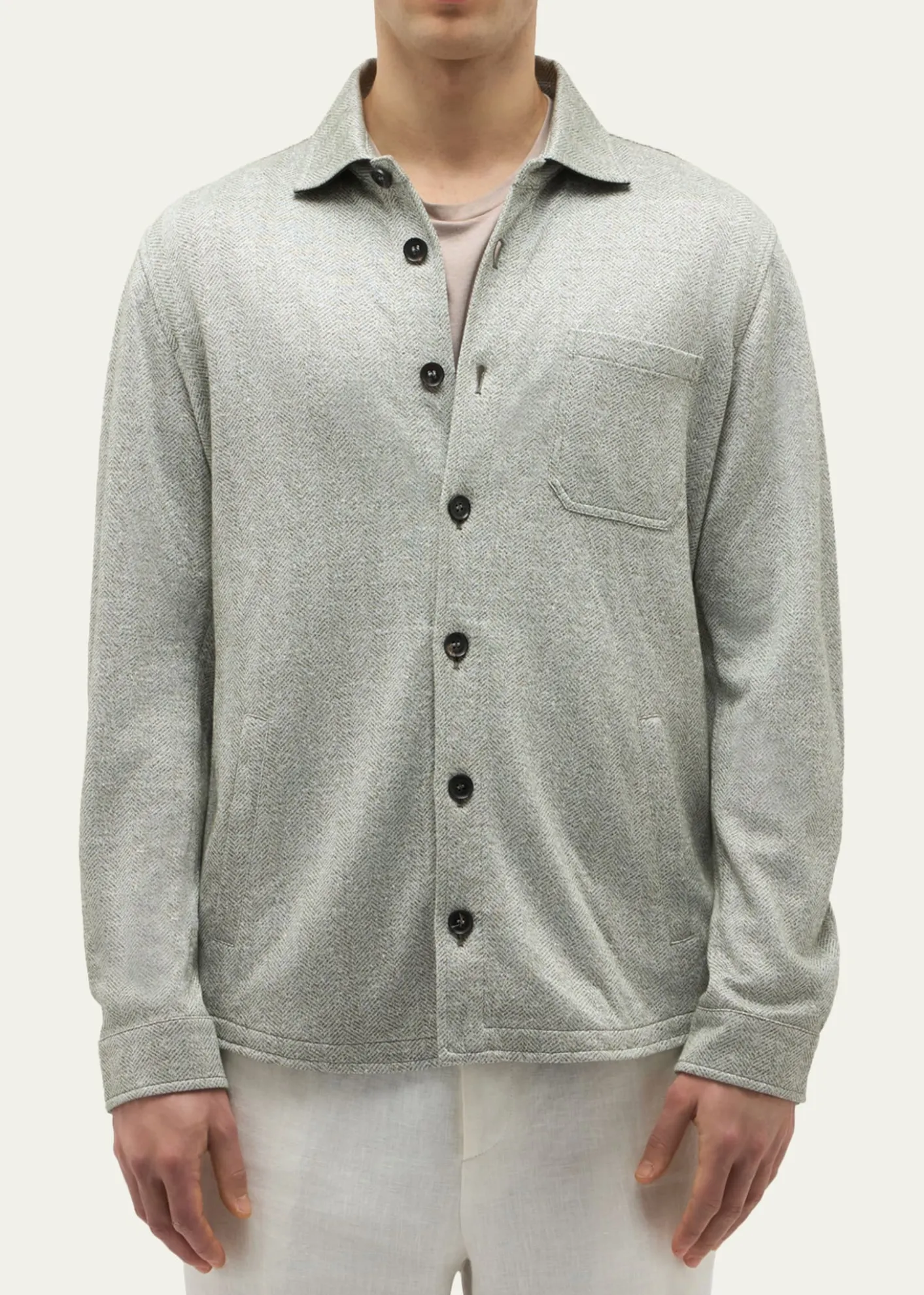 BaldassariMen's Linen, Silk and Cotton Herringbone Overshirt