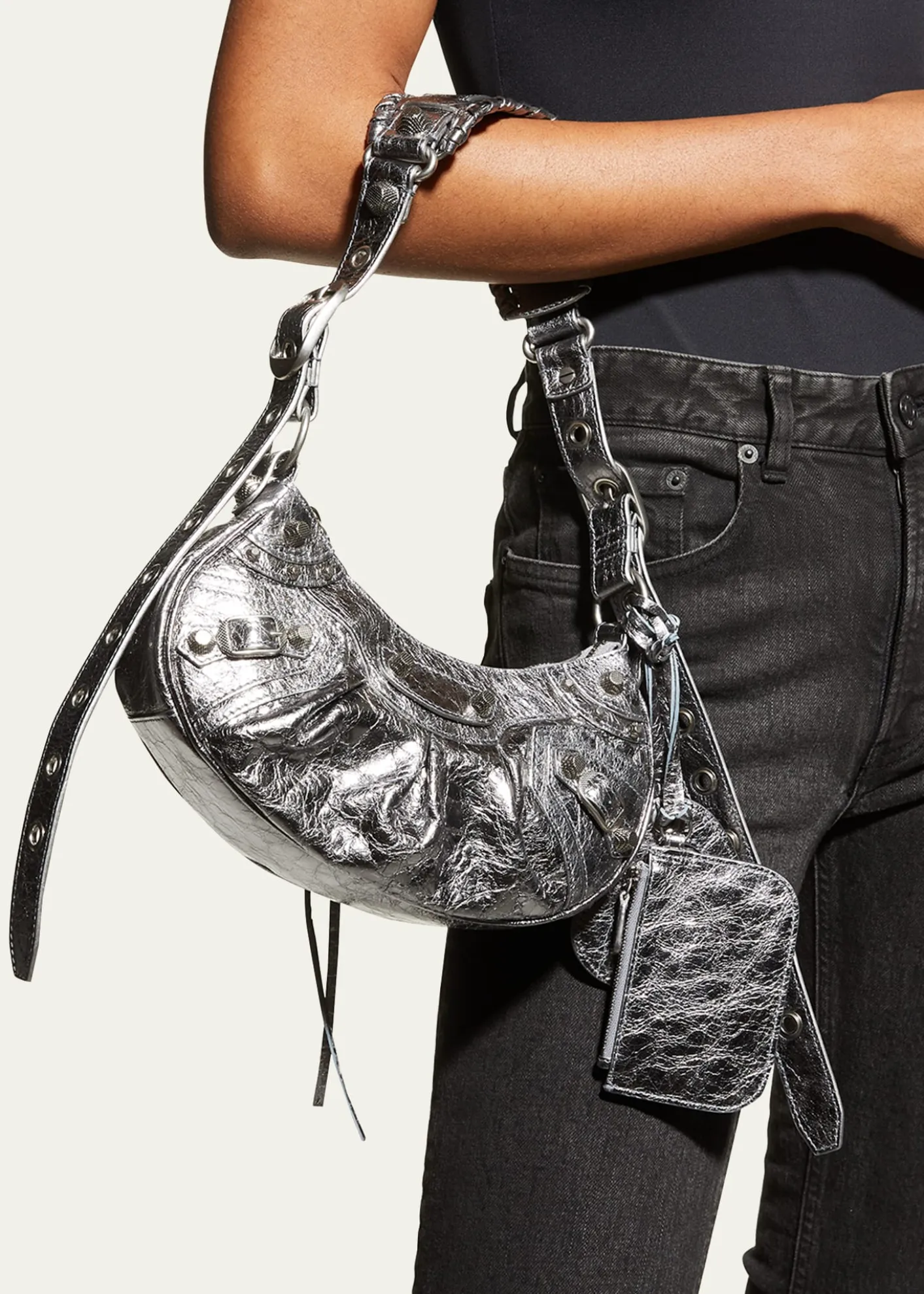 BalenciagaCagole XS Metallic Stud Hobo Shoulder Bag
