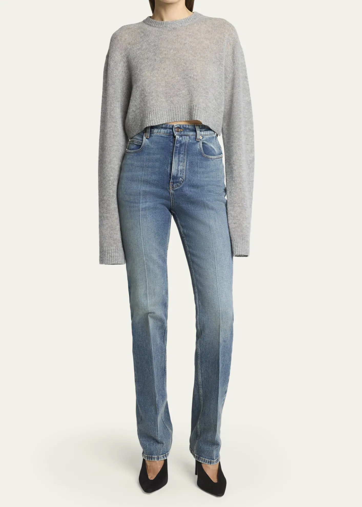 BalenciagaCashmere Open-Knit Crop Sweater