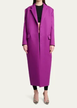 BalenciagaChunky Wool Gabardine Long Sack Coat