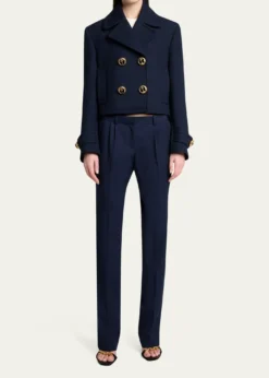 BalenciagaDouble-Breasted Textured Wool Short Peacoat