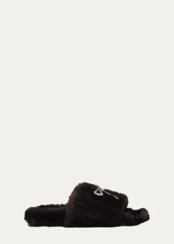 BalenciagaEmbellished Bow Faux Fur Slide Sandals