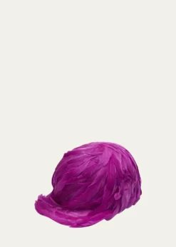 BalenciagaFeather Trim Satin Baseball Hat