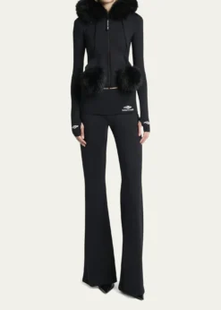 BalenciagaFluffy Zip-Up Hoodie with Faux Fur