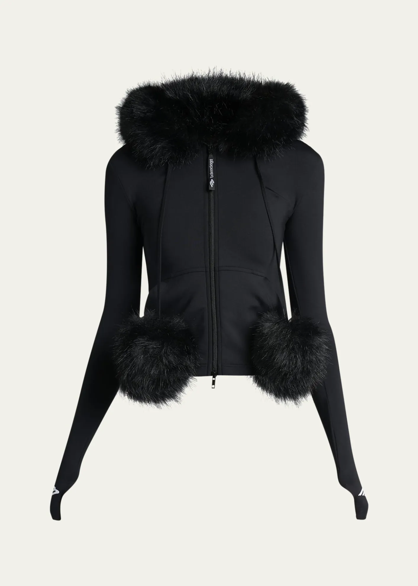 BalenciagaFluffy Zip-Up Hoodie with Faux Fur