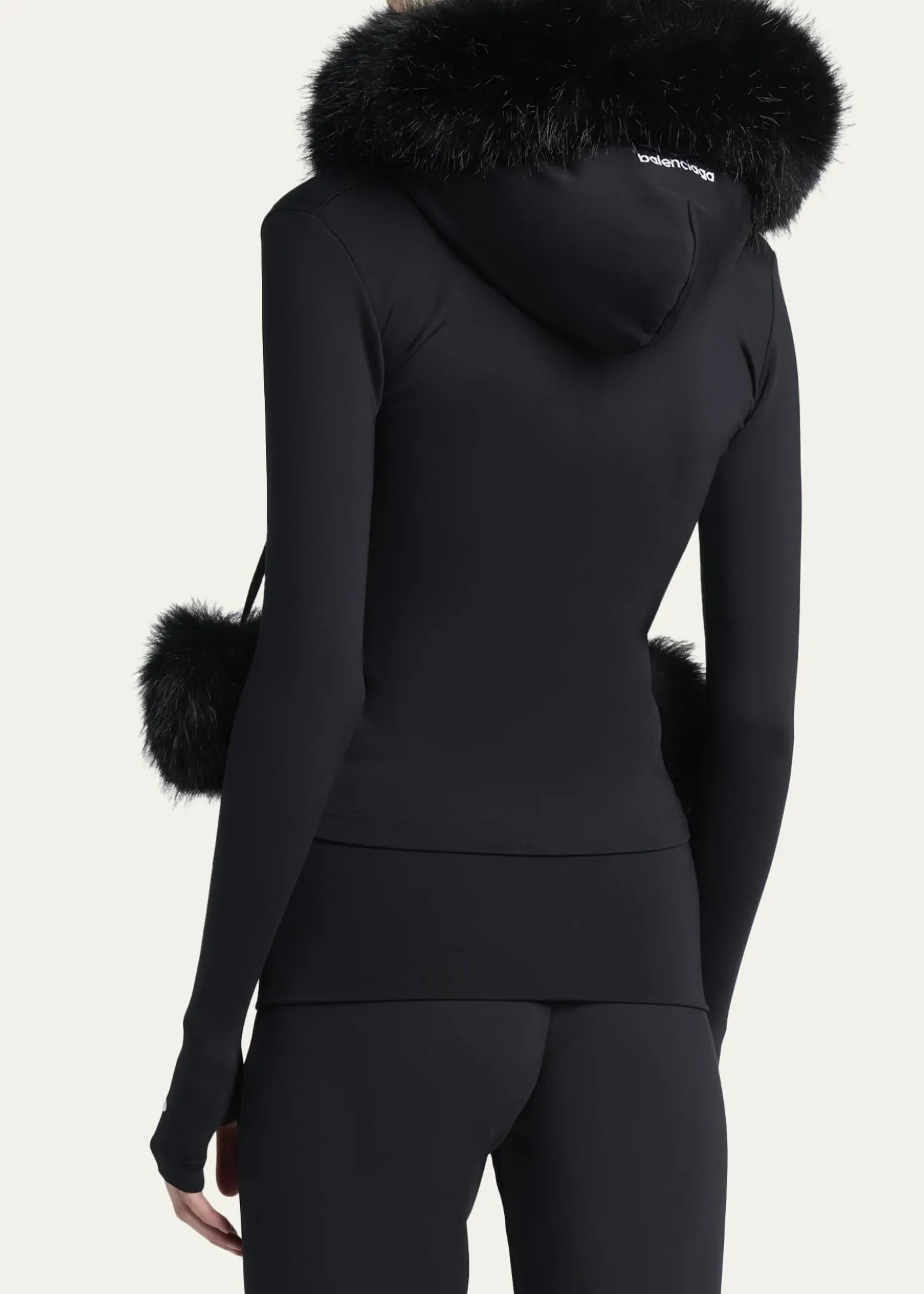 BalenciagaFluffy Zip-Up Hoodie with Faux Fur