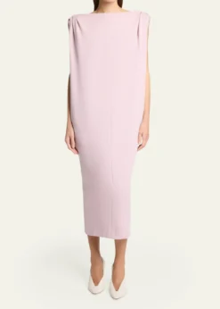 BalenciagaGathered-Shoulder High-Neck Midi Sack Dress